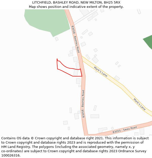 LITCHFIELD, BASHLEY ROAD, NEW MILTON, BH25 5RX: Location map and indicative extent of plot