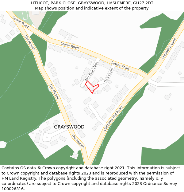 LITHCOT, PARK CLOSE, GRAYSWOOD, HASLEMERE, GU27 2DT: Location map and indicative extent of plot