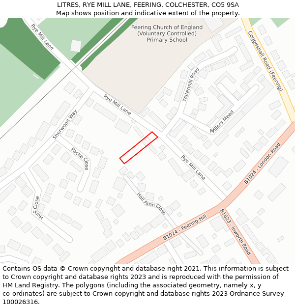LITRES, RYE MILL LANE, FEERING, COLCHESTER, CO5 9SA: Location map and indicative extent of plot