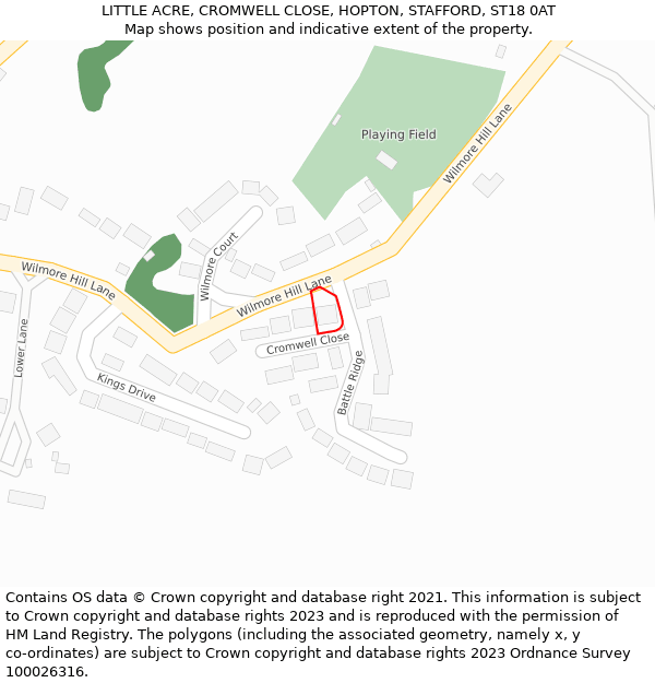 LITTLE ACRE, CROMWELL CLOSE, HOPTON, STAFFORD, ST18 0AT: Location map and indicative extent of plot