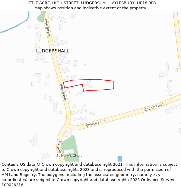 LITTLE ACRE, HIGH STREET, LUDGERSHALL, AYLESBURY, HP18 9PD: Location map and indicative extent of plot