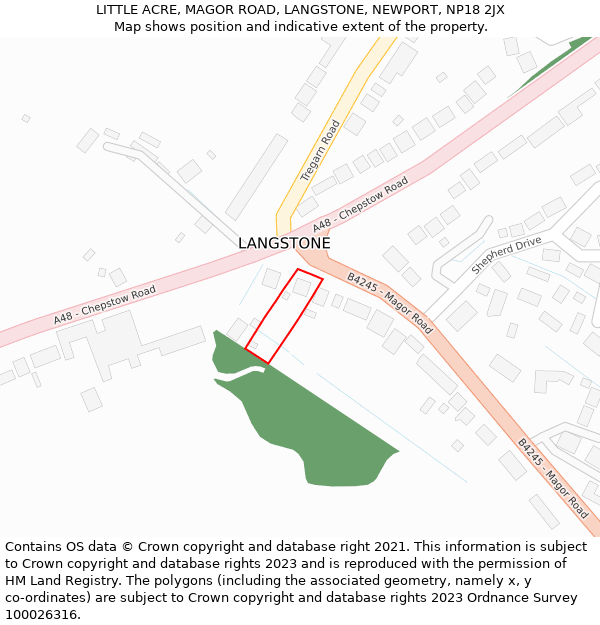 LITTLE ACRE, MAGOR ROAD, LANGSTONE, NEWPORT, NP18 2JX: Location map and indicative extent of plot