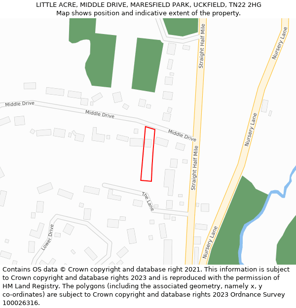 LITTLE ACRE, MIDDLE DRIVE, MARESFIELD PARK, UCKFIELD, TN22 2HG: Location map and indicative extent of plot