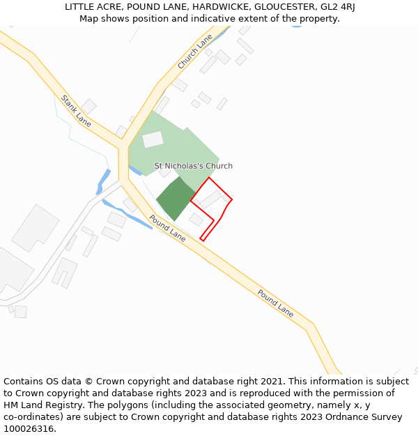 LITTLE ACRE, POUND LANE, HARDWICKE, GLOUCESTER, GL2 4RJ: Location map and indicative extent of plot