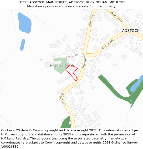 LITTLE ADSTOCK, MAIN STREET, ADSTOCK, BUCKINGHAM, MK18 2HT: Location map and indicative extent of plot