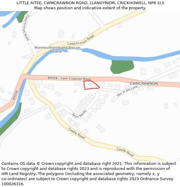 LITTLE AITEE, CWMCRAWNON ROAD, LLANGYNIDR, CRICKHOWELL, NP8 1LS: Location map and indicative extent of plot