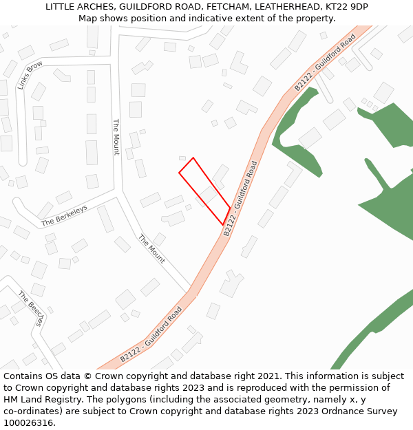 LITTLE ARCHES, GUILDFORD ROAD, FETCHAM, LEATHERHEAD, KT22 9DP: Location map and indicative extent of plot