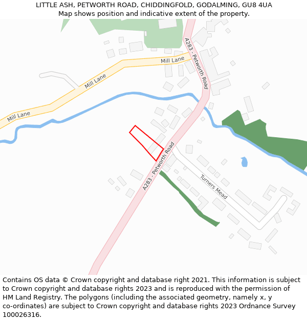LITTLE ASH, PETWORTH ROAD, CHIDDINGFOLD, GODALMING, GU8 4UA: Location map and indicative extent of plot