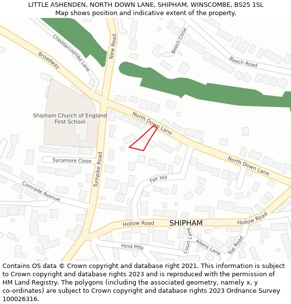 LITTLE ASHENDEN, NORTH DOWN LANE, SHIPHAM, WINSCOMBE, BS25 1SL: Location map and indicative extent of plot