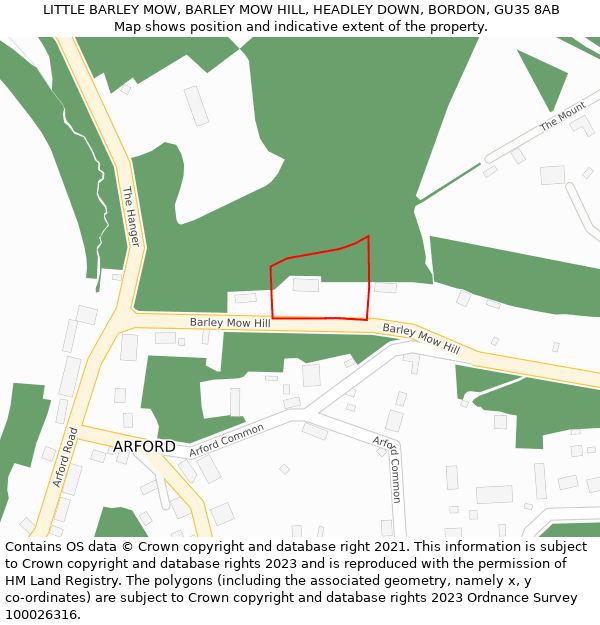 LITTLE BARLEY MOW, BARLEY MOW HILL, HEADLEY DOWN, BORDON, GU35 8AB: Location map and indicative extent of plot