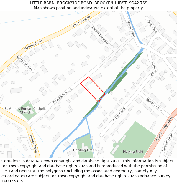LITTLE BARN, BROOKSIDE ROAD, BROCKENHURST, SO42 7SS: Location map and indicative extent of plot