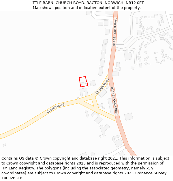 LITTLE BARN, CHURCH ROAD, BACTON, NORWICH, NR12 0ET: Location map and indicative extent of plot