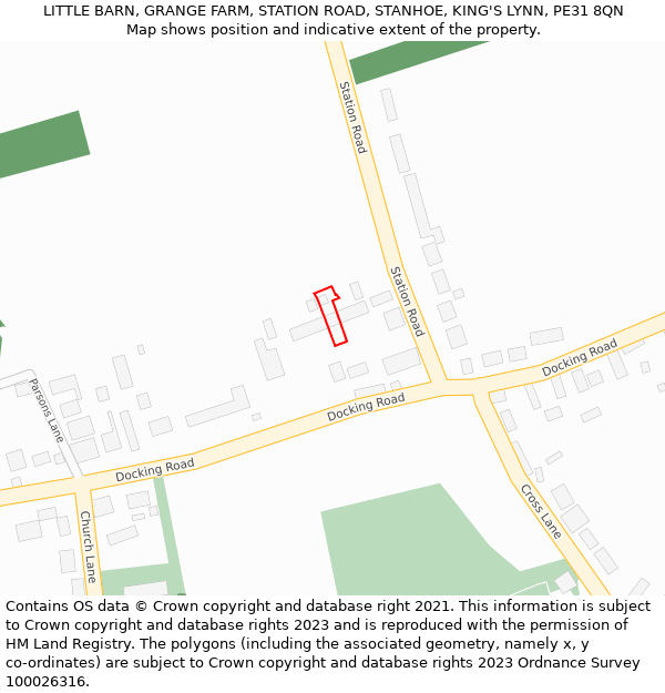 LITTLE BARN, GRANGE FARM, STATION ROAD, STANHOE, KING'S LYNN, PE31 8QN: Location map and indicative extent of plot