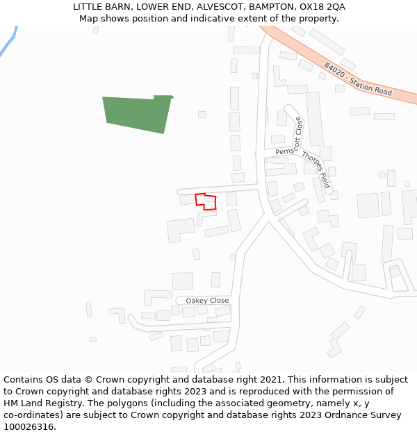 LITTLE BARN, LOWER END, ALVESCOT, BAMPTON, OX18 2QA: Location map and indicative extent of plot