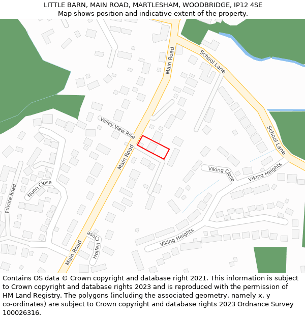LITTLE BARN, MAIN ROAD, MARTLESHAM, WOODBRIDGE, IP12 4SE: Location map and indicative extent of plot