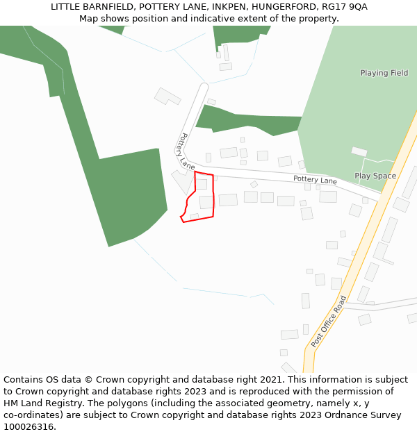 LITTLE BARNFIELD, POTTERY LANE, INKPEN, HUNGERFORD, RG17 9QA: Location map and indicative extent of plot