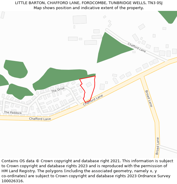 LITTLE BARTON, CHAFFORD LANE, FORDCOMBE, TUNBRIDGE WELLS, TN3 0SJ: Location map and indicative extent of plot