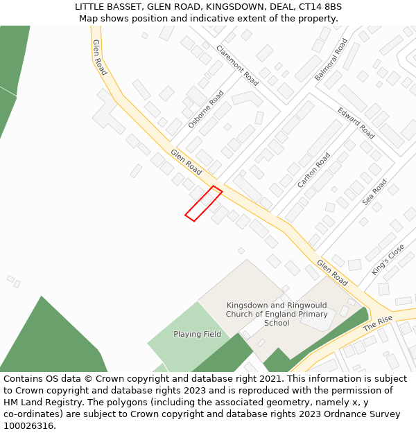 LITTLE BASSET, GLEN ROAD, KINGSDOWN, DEAL, CT14 8BS: Location map and indicative extent of plot