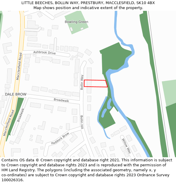 LITTLE BEECHES, BOLLIN WAY, PRESTBURY, MACCLESFIELD, SK10 4BX: Location map and indicative extent of plot