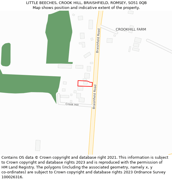 LITTLE BEECHES, CROOK HILL, BRAISHFIELD, ROMSEY, SO51 0QB: Location map and indicative extent of plot