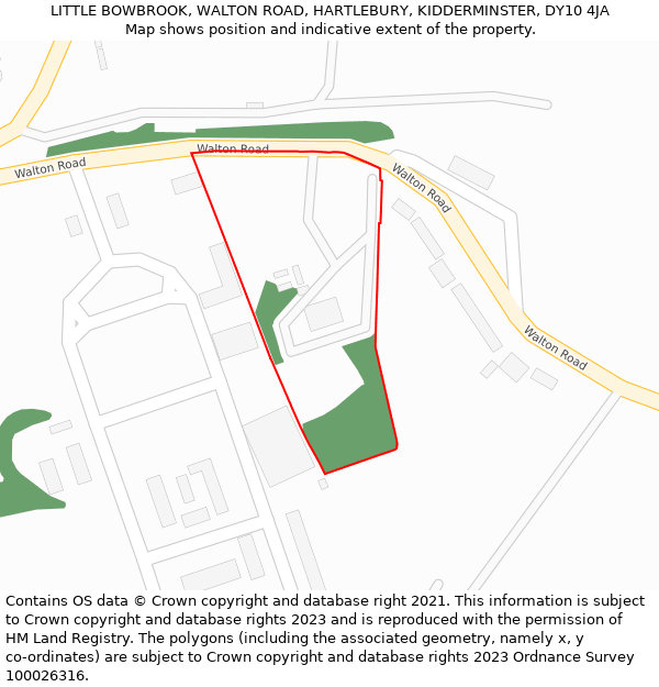 LITTLE BOWBROOK, WALTON ROAD, HARTLEBURY, KIDDERMINSTER, DY10 4JA: Location map and indicative extent of plot