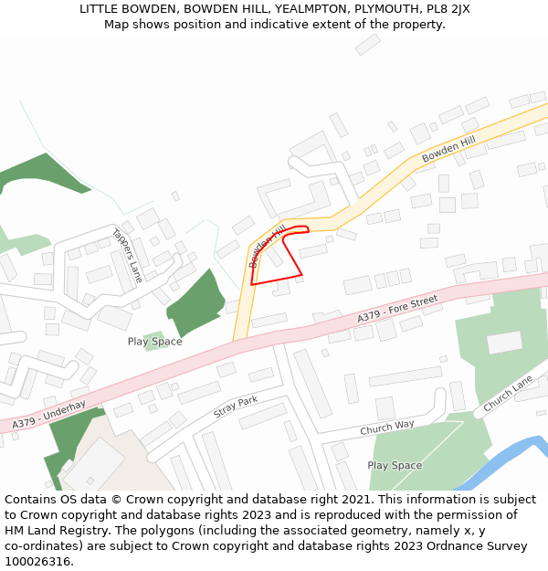 LITTLE BOWDEN, BOWDEN HILL, YEALMPTON, PLYMOUTH, PL8 2JX: Location map and indicative extent of plot