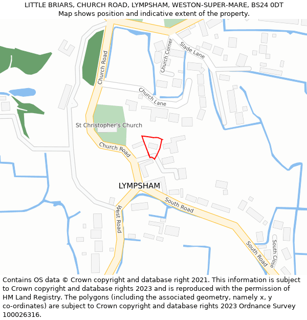 LITTLE BRIARS, CHURCH ROAD, LYMPSHAM, WESTON-SUPER-MARE, BS24 0DT: Location map and indicative extent of plot
