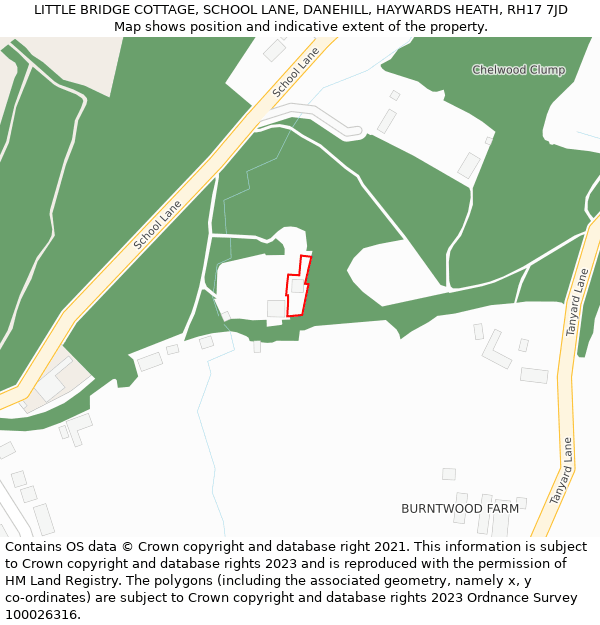 LITTLE BRIDGE COTTAGE, SCHOOL LANE, DANEHILL, HAYWARDS HEATH, RH17 7JD: Location map and indicative extent of plot