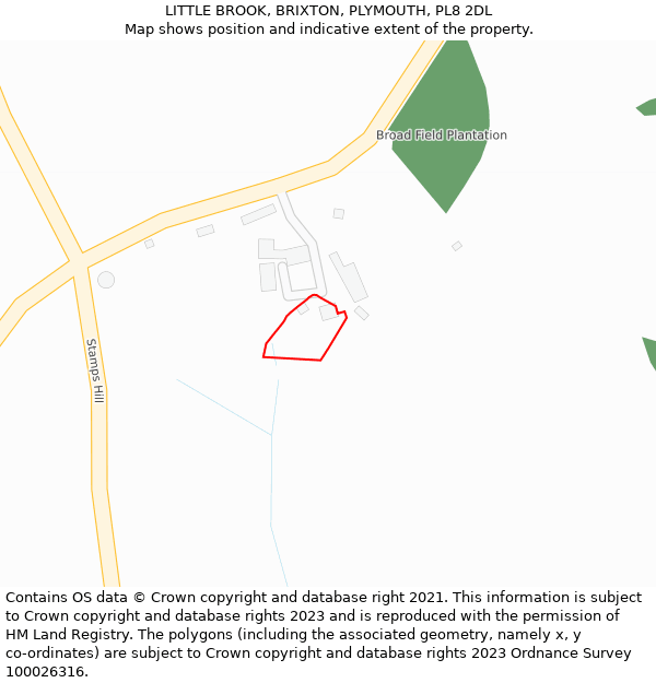 LITTLE BROOK, BRIXTON, PLYMOUTH, PL8 2DL: Location map and indicative extent of plot