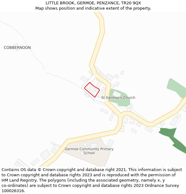 LITTLE BROOK, GERMOE, PENZANCE, TR20 9QX: Location map and indicative extent of plot