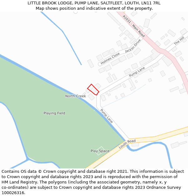 LITTLE BROOK LODGE, PUMP LANE, SALTFLEET, LOUTH, LN11 7RL: Location map and indicative extent of plot