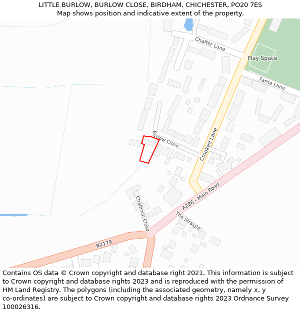 LITTLE BURLOW, BURLOW CLOSE, BIRDHAM, CHICHESTER, PO20 7ES: Location map and indicative extent of plot