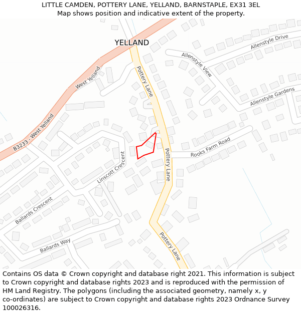 LITTLE CAMDEN, POTTERY LANE, YELLAND, BARNSTAPLE, EX31 3EL: Location map and indicative extent of plot