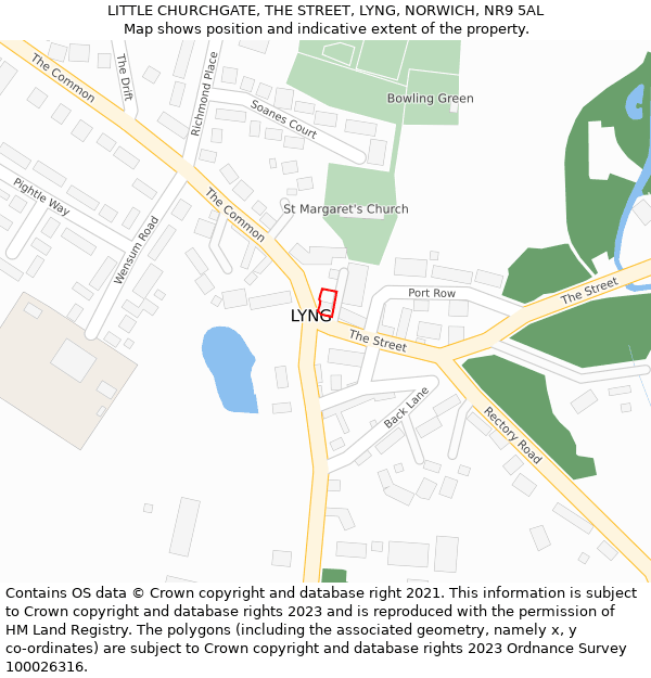 LITTLE CHURCHGATE, THE STREET, LYNG, NORWICH, NR9 5AL: Location map and indicative extent of plot