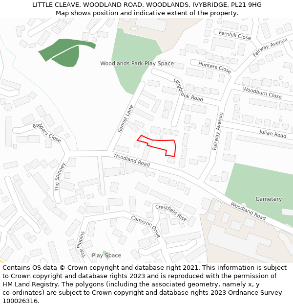 LITTLE CLEAVE, WOODLAND ROAD, WOODLANDS, IVYBRIDGE, PL21 9HG: Location map and indicative extent of plot