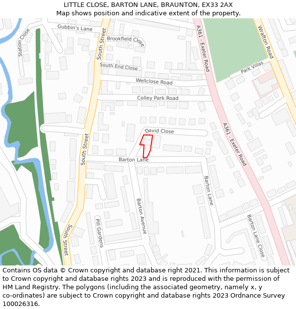 LITTLE CLOSE, BARTON LANE, BRAUNTON, EX33 2AX: Location map and indicative extent of plot