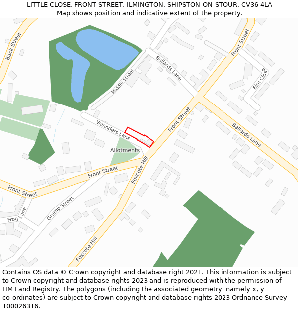 LITTLE CLOSE, FRONT STREET, ILMINGTON, SHIPSTON-ON-STOUR, CV36 4LA: Location map and indicative extent of plot