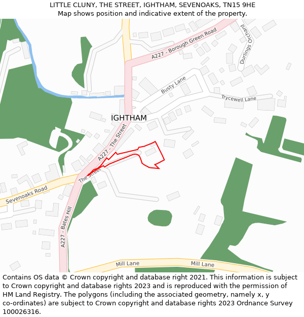LITTLE CLUNY, THE STREET, IGHTHAM, SEVENOAKS, TN15 9HE: Location map and indicative extent of plot