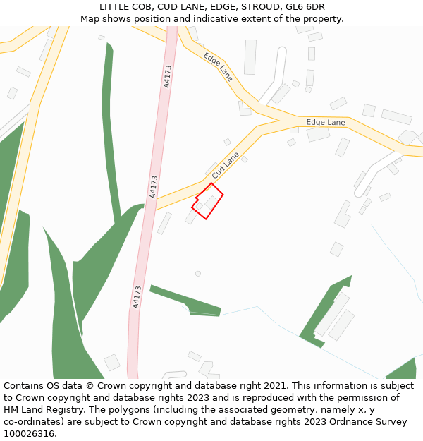 LITTLE COB, CUD LANE, EDGE, STROUD, GL6 6DR: Location map and indicative extent of plot