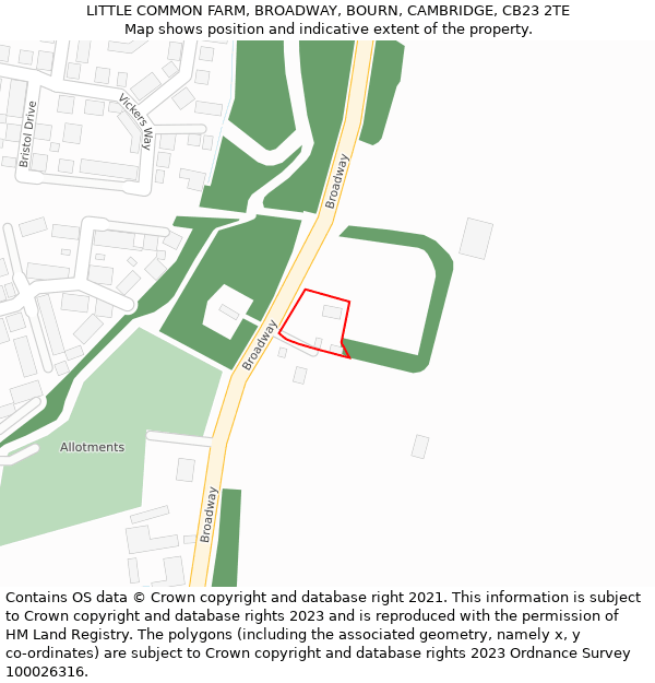 LITTLE COMMON FARM, BROADWAY, BOURN, CAMBRIDGE, CB23 2TE: Location map and indicative extent of plot