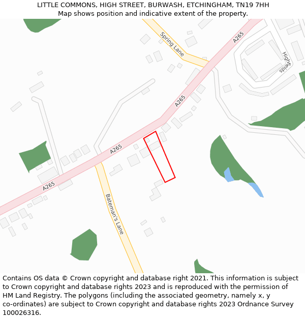 LITTLE COMMONS, HIGH STREET, BURWASH, ETCHINGHAM, TN19 7HH: Location map and indicative extent of plot