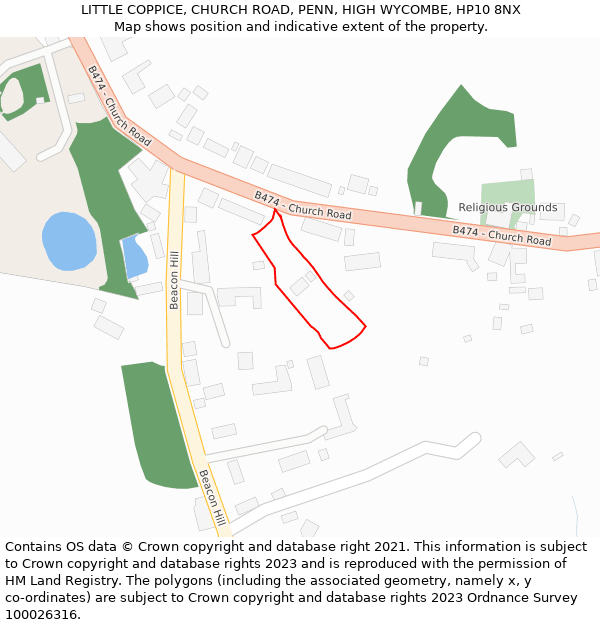 LITTLE COPPICE, CHURCH ROAD, PENN, HIGH WYCOMBE, HP10 8NX: Location map and indicative extent of plot