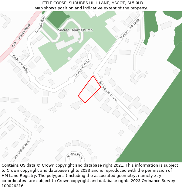 LITTLE COPSE, SHRUBBS HILL LANE, ASCOT, SL5 0LD: Location map and indicative extent of plot