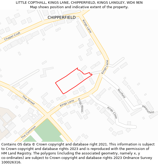 LITTLE COPTHALL, KINGS LANE, CHIPPERFIELD, KINGS LANGLEY, WD4 9EN: Location map and indicative extent of plot