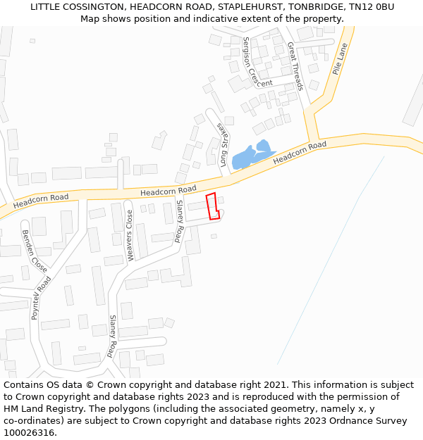 LITTLE COSSINGTON, HEADCORN ROAD, STAPLEHURST, TONBRIDGE, TN12 0BU: Location map and indicative extent of plot