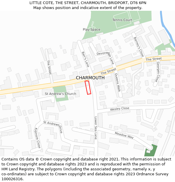 LITTLE COTE, THE STREET, CHARMOUTH, BRIDPORT, DT6 6PN: Location map and indicative extent of plot