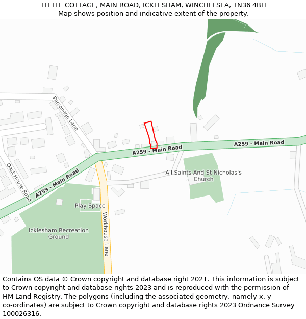 LITTLE COTTAGE, MAIN ROAD, ICKLESHAM, WINCHELSEA, TN36 4BH: Location map and indicative extent of plot