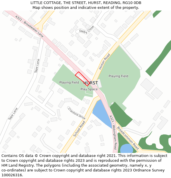 LITTLE COTTAGE, THE STREET, HURST, READING, RG10 0DB: Location map and indicative extent of plot