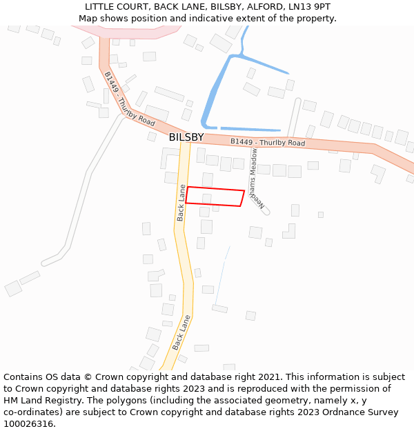 LITTLE COURT, BACK LANE, BILSBY, ALFORD, LN13 9PT: Location map and indicative extent of plot