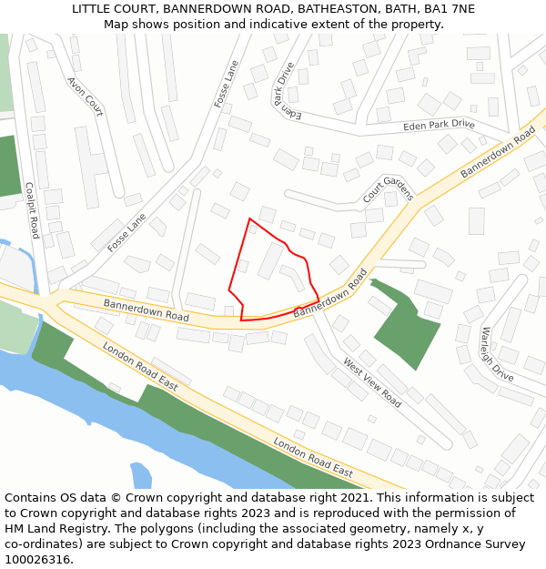 LITTLE COURT, BANNERDOWN ROAD, BATHEASTON, BATH, BA1 7NE: Location map and indicative extent of plot